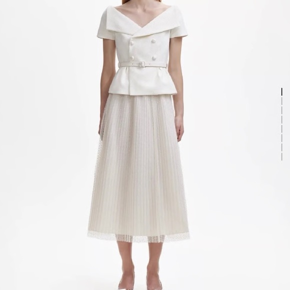 Self-Portrait Cream Off-shoulder Midi Dress NWT - Picture 2 of 5